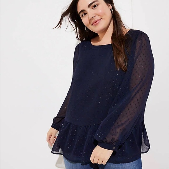 Sheer Dark Romantic Polka Dot Navy Whimsi Blouse XL With Back Bow holiday - Picture 2 of 9